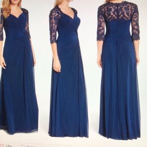 NTW Nordstrom La Femme Ruched Twist Column Blue Gown Size 10 embellished